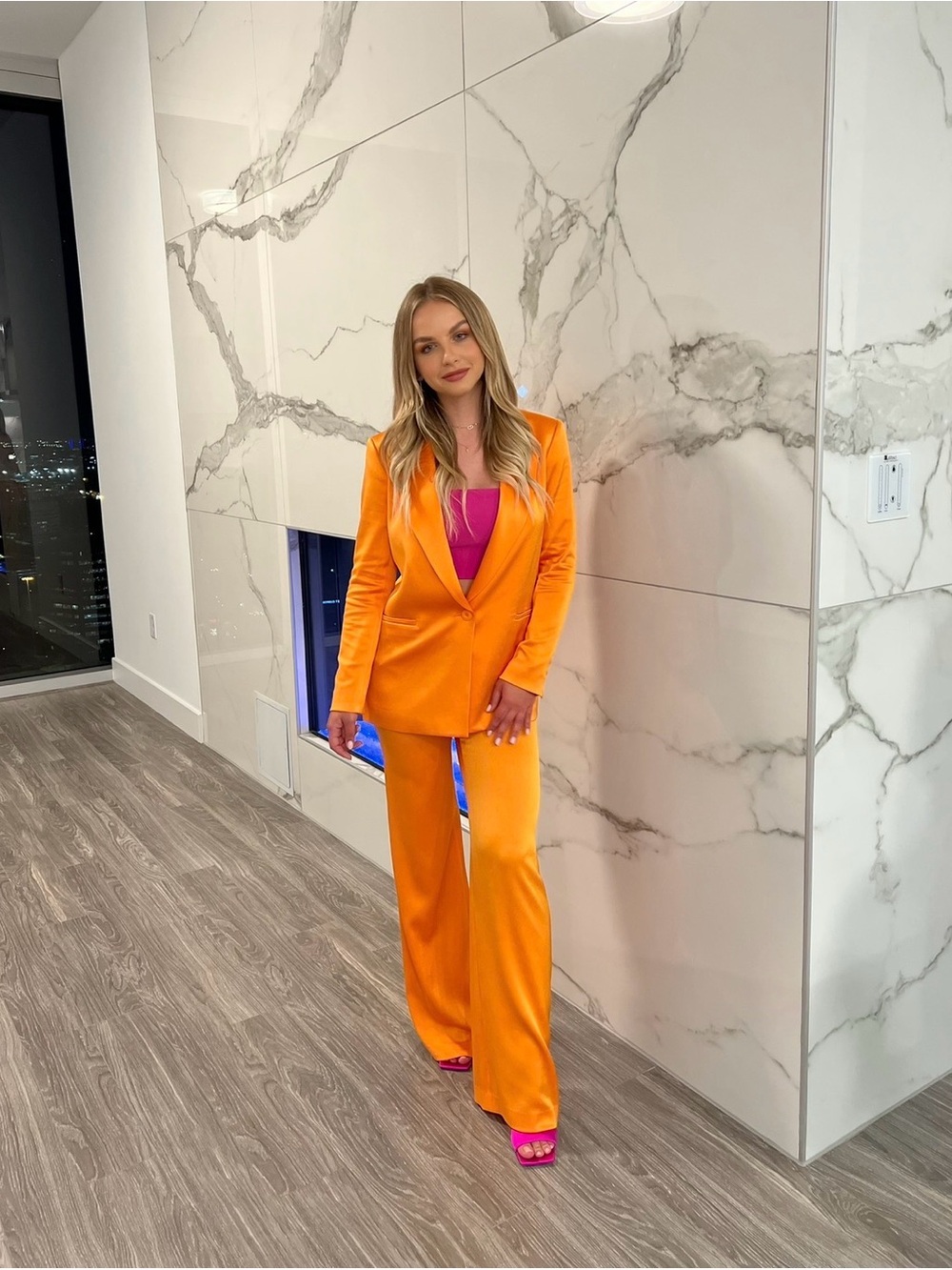 Alice + Olivia Bright Orange Blazer and Matching Pants